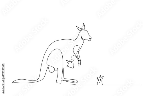 kangaroo mother and baby in pocket wildlife one line art design vector