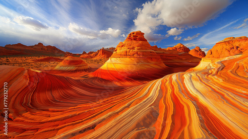 abstract panoramic sandstone rocks, lines, waves and colors in Arizona USA