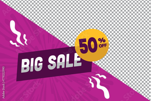 50% Big Sale, Horizontal sale banner template with editable text, Premium Vector