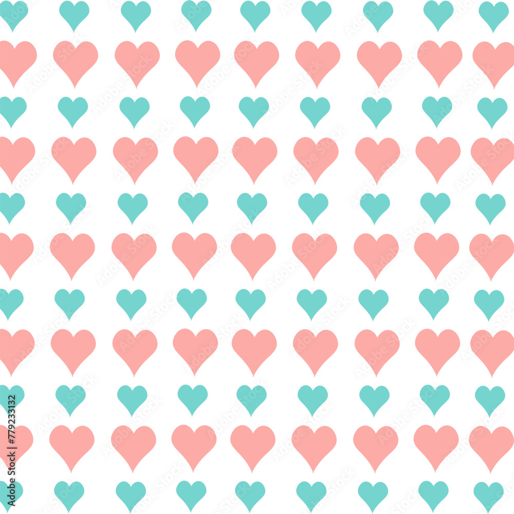 Pattern with pink and blue hearts isolated on a white background. Can be used for pajama print, background, etc.