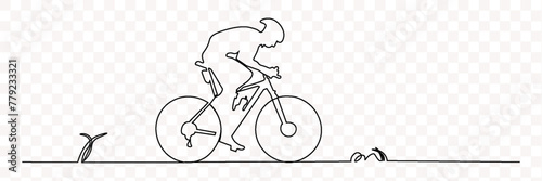 mountain bike in one continuous line drawing. Symbol of cyclist persistence in simple linear style. Editable stroke. Vector illustration