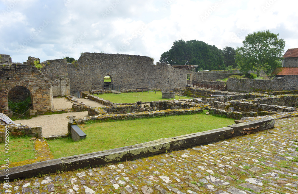 Landevennec, Bretagne, France, yard, garden and ruins of the old Abbey