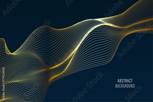 3D Vector wave lines pattern smooth curve flowing dynamic gold gradient light isolated on dark background for concept of luxury, technology, digital, communication, science, music photo