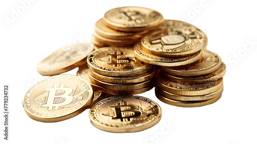 Bitcoins coins stack, concept of stock market exchange or financial technology - on white background