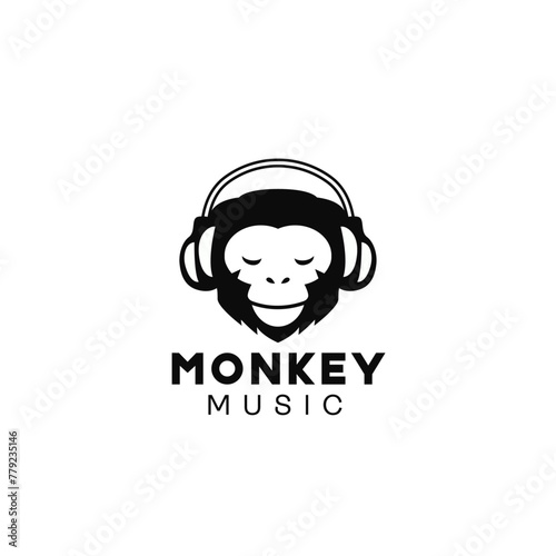 Monkey in headphones Logo Icon Design Symbol Template Flat Style Vector
