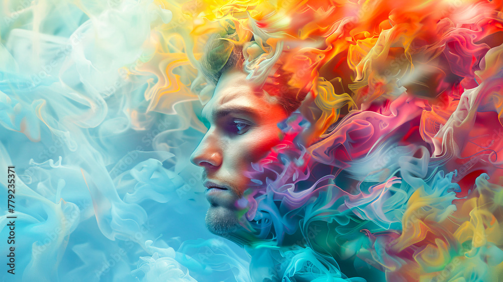 Abstract Man Portrait with Pastel Rainbow Clothes Dispersion

