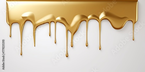 Gold paint dripping on the white wall water spill vector background with blank copy space for photo or text