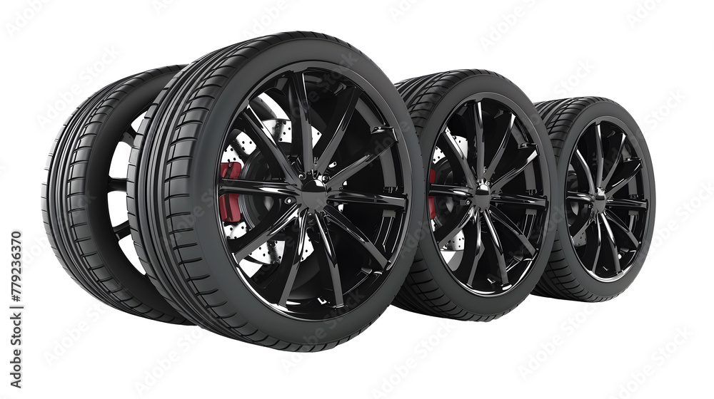 Collection car tires with alurim on free On isolated transparent white background.