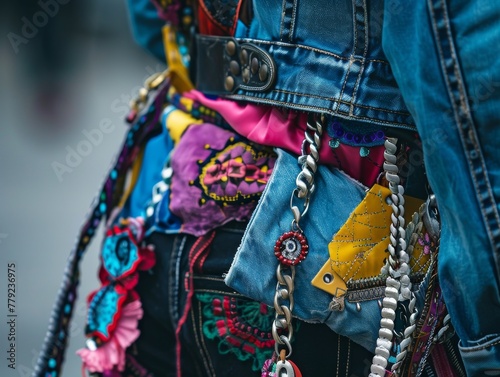 Detailed shot capturing the essence of urban fashion through street accessories, a celebration of individuality and style.
