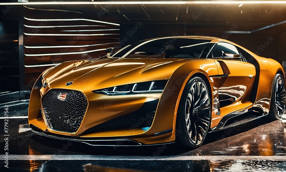 luxury sports car sunset scene.with Generative AI technology luxury sports car sunset scene.with Generative AI technology