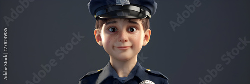 Police Officer 2d cartoon illustration on half black background, young police isolated on white background.