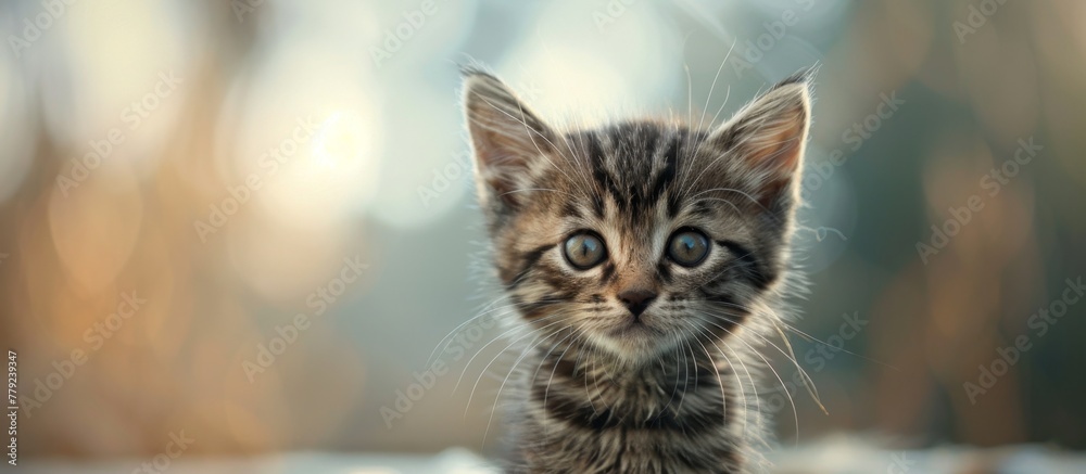 Adorable tiny cat curiously gazing into the lens of the camera Adorable tiny cat curiously gazing into the lens of the camera
