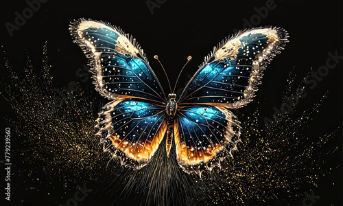 Nature's Magic: A Glowing Butterfly with Golden Dust on a Nighttime Background