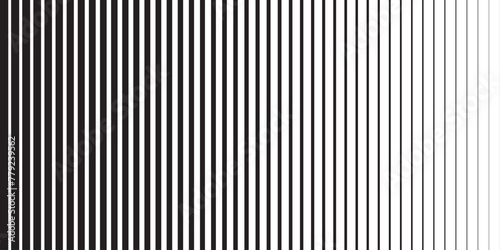 Background with black straight parallel lines of different thicknesses. Simple graphic print. Vertical blinds texture. Vector illustration