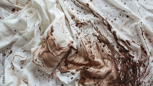 Dirty stain chocolate ice cream on white clothes AI generated