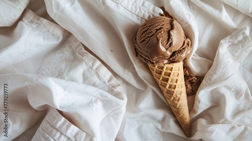 Dirty stain chocolate ice cream on white clothes AI generated