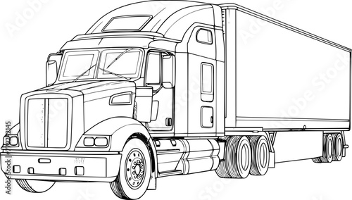 Outline illustration of Modern Trailer truck