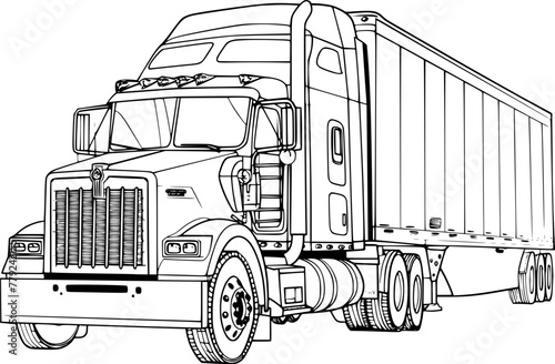 Outline illustration of Trailer truck  (5)