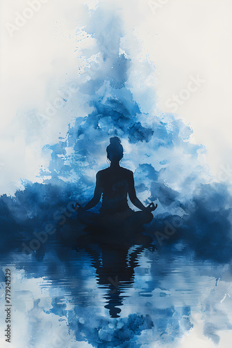 A serene figure meditates in a hand-drawn pastel digital watercolour paint sketch, symbolizing emotional tranquility during mental health awareness month.