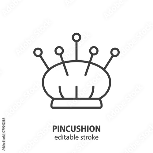 Pincushion line icon. Tailor equipment outline symbol. Editable stroke. Vector illustration.