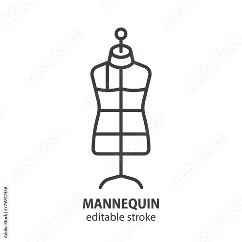 Sewing mannequin line icon. Tailoring equipment symbol. Editable stroke. Vector illustration.