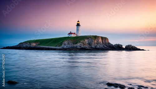 lighthouse on the coast at beautiful dawn background created with generative ai photo