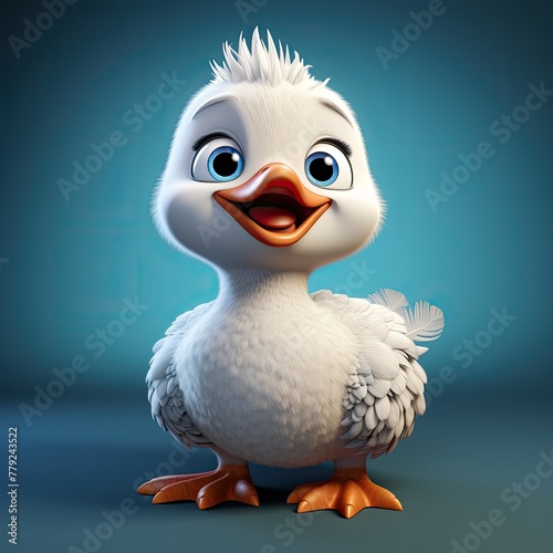 3D illustration of a bird character from the cartoon 3D duck or 3D goose for children. Cute white goose or duck print for clothing  stationery  books. Kind funny toy white goose  white duck.