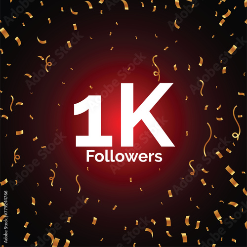 1m followers, one million followers social media post background template. Creative celebration typography design with confetti ornament for online website banner, poster, card.