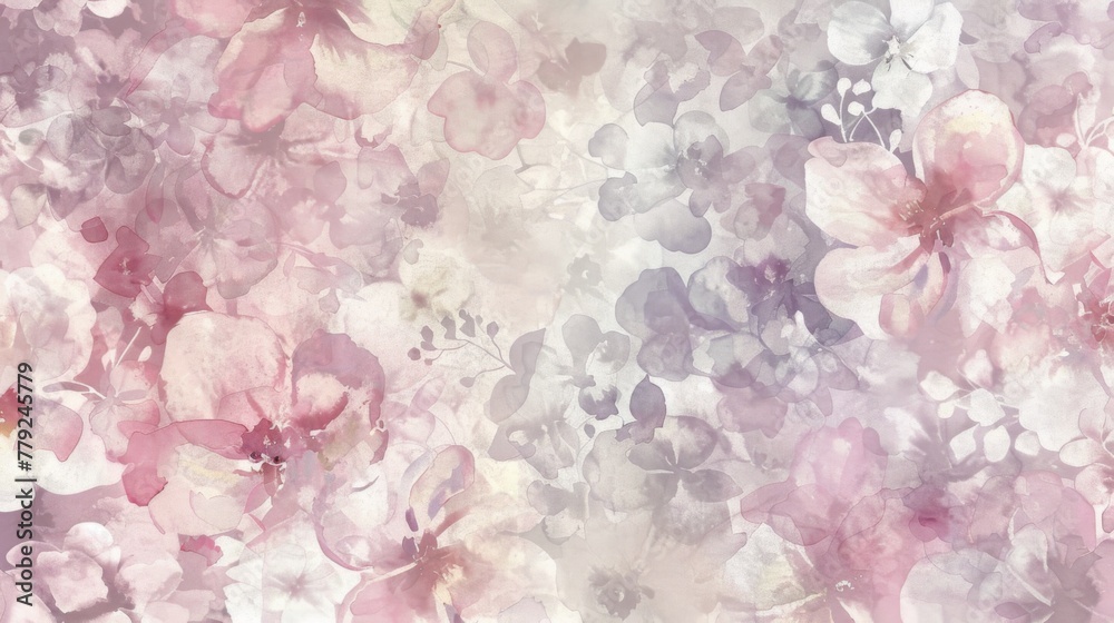 A watercolor blend of delicate floral silhouettes in pastel shades, creating an ethereal and soft visual texture perfect for serene backgrounds.
