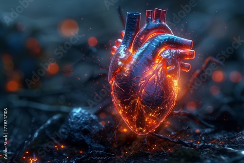 A conceptual image showing a stylized human heart glowing, suggesting themes of love, life, and futuristic medicine