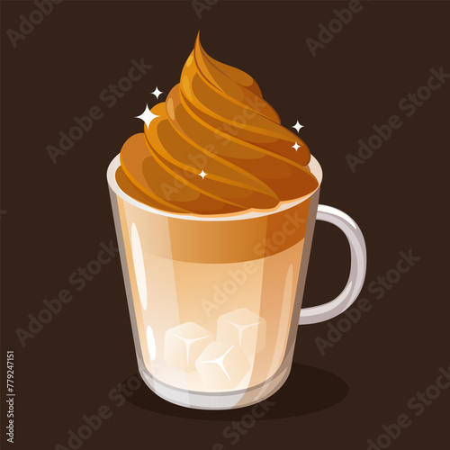 Vector illustration with cup of yummy dalgona coffee.
