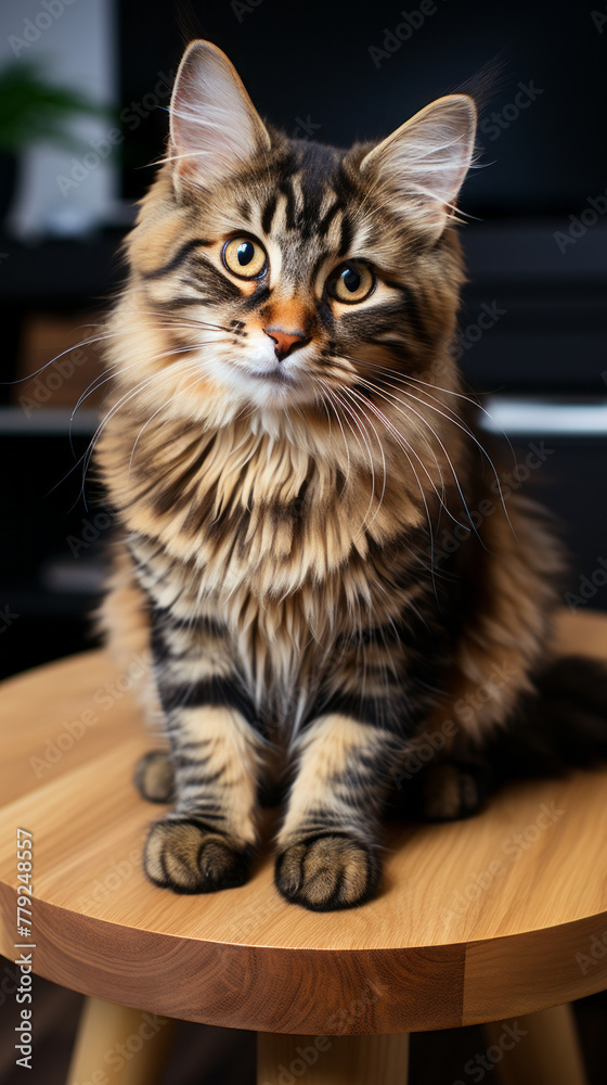 Maine Coon Cat on Wooden Stool
Maine Coon Cat on Wooden Stool
