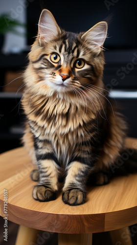 Maine Coon Cat on Wooden Stool   © Keyser the Red Beard