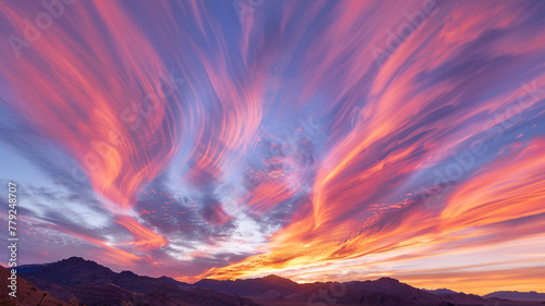Wispy cirrus clouds painted with hues of pink and orange during a stunning sunset.