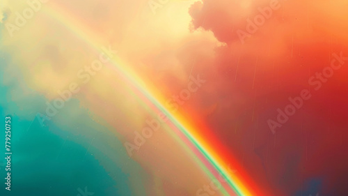 A rainbow arcing gracefully across the sky  its vibrant colors shining brightly in the sunlight.