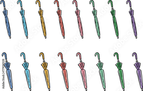 閉じた傘の手描き風ラインイラストセット