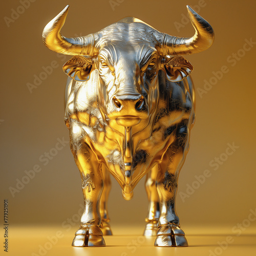 Hyper-Realistic Gold Bull Statue