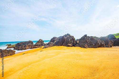 Summer quiet beach at Yanzi Cave, Qinwan, Wanning Mountain, Hainan, China photo