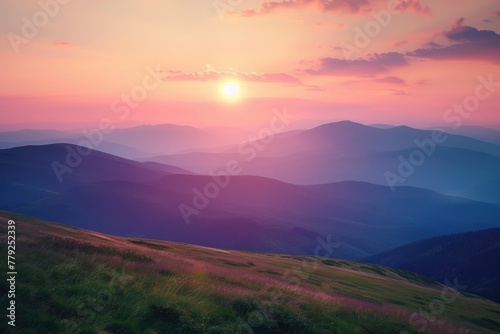 Mountains during sunset. Beautiful natural landscape in the summer time - generative ai © Nia™