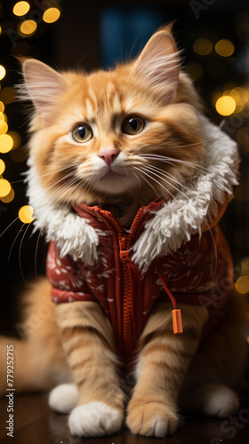Cat in Winter Jacket with Festive Lights   © Keyser the Red Beard