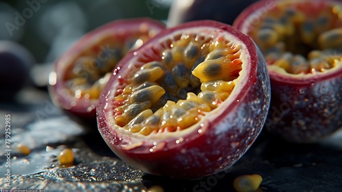 Texture Close-Up: Showcasing the Knobby Skin of a Passion Fruit photo