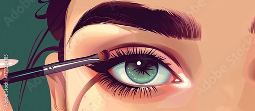 A woman is enhancing her eye with purple eye shadow and eyeliner using a brush for a stylish makeover
