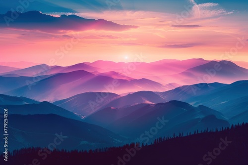 Mountains during sunset. Beautiful natural landscape in the summer time - generative ai