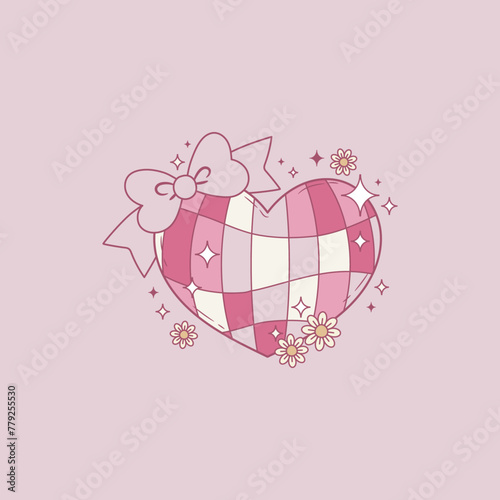 cute retro and coquette illustration of heart of mirrors