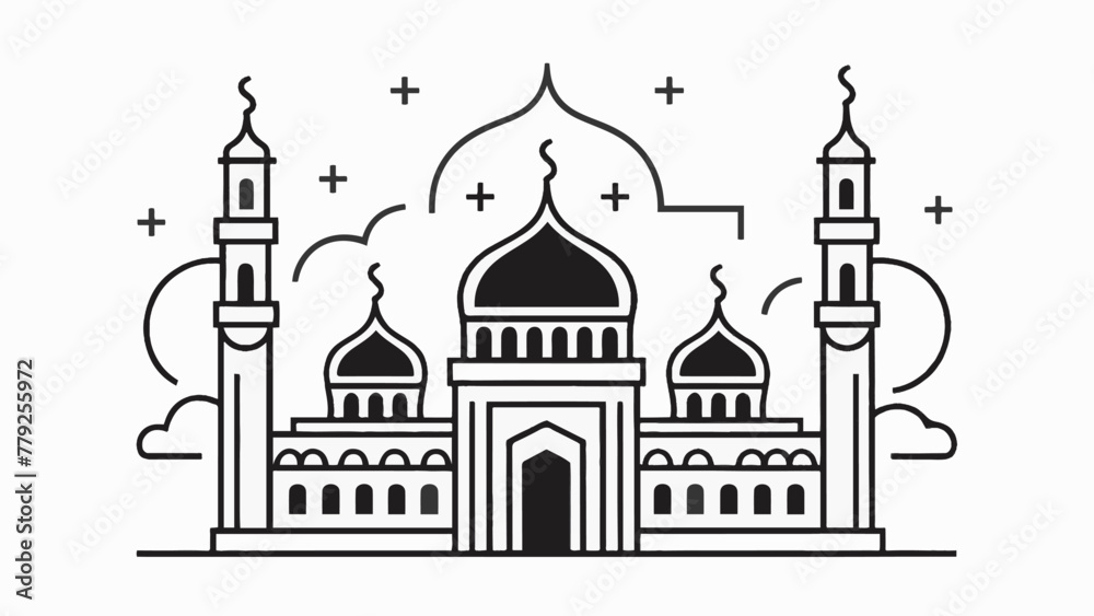 Iconic Mosque Logo: Infused with Islamic Design Against a White Canvas