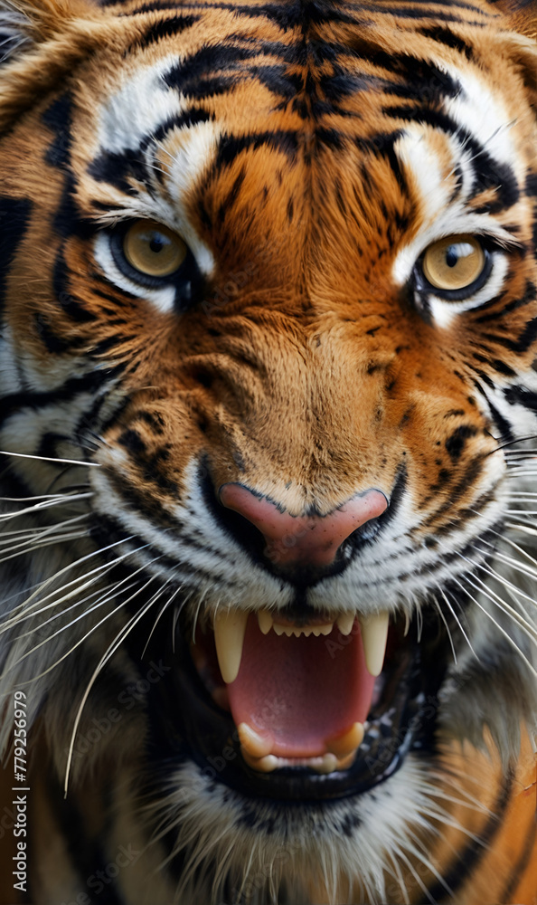 A tiger, a wild animal of prey, enraged.