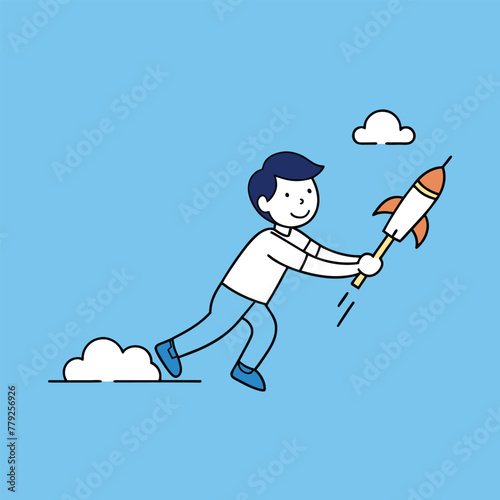 Kid launching toy rocket into the sky during outdoor playtime