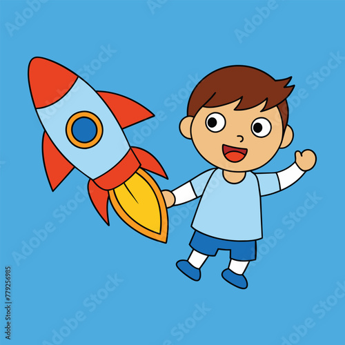 Kid launching toy rocket into the sky during outdoor playtime