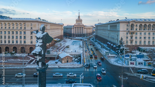 Принти на полотні Winter aerial of Largo square in Sofia with national assembly building, Bulgaria