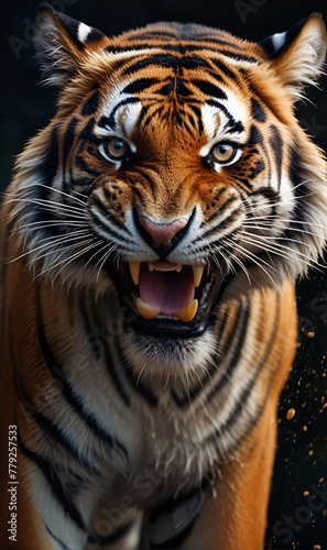 A tiger  a wild animal of prey  enraged.